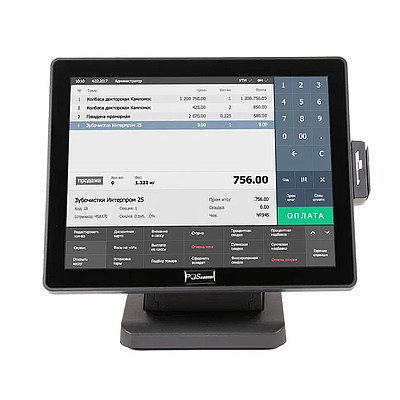 POS-монитор сенсорный POSCenter EVA-150 (15", P-CAP, TFT LCD, 1024х768, VGA, MSR, кнопки, кабели 3м, стенд, черный) фото
